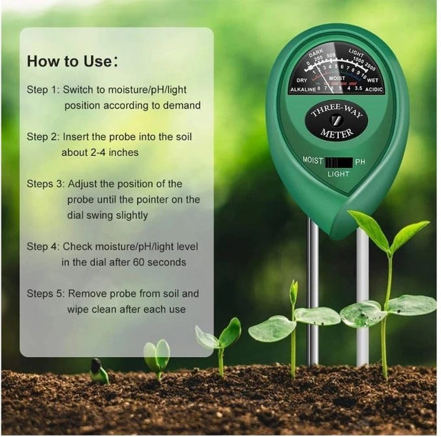 3-in-1 Solar Soil Tester – Moisture, pH & Light Meter (Pack of 2)