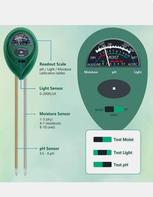 3-in-1 Solar Soil Tester – Moisture, pH & Light Meter (Pack of 2)