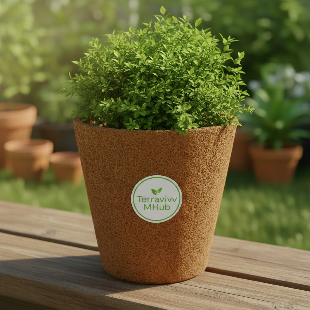 Coir Pot with Shrub and Logo