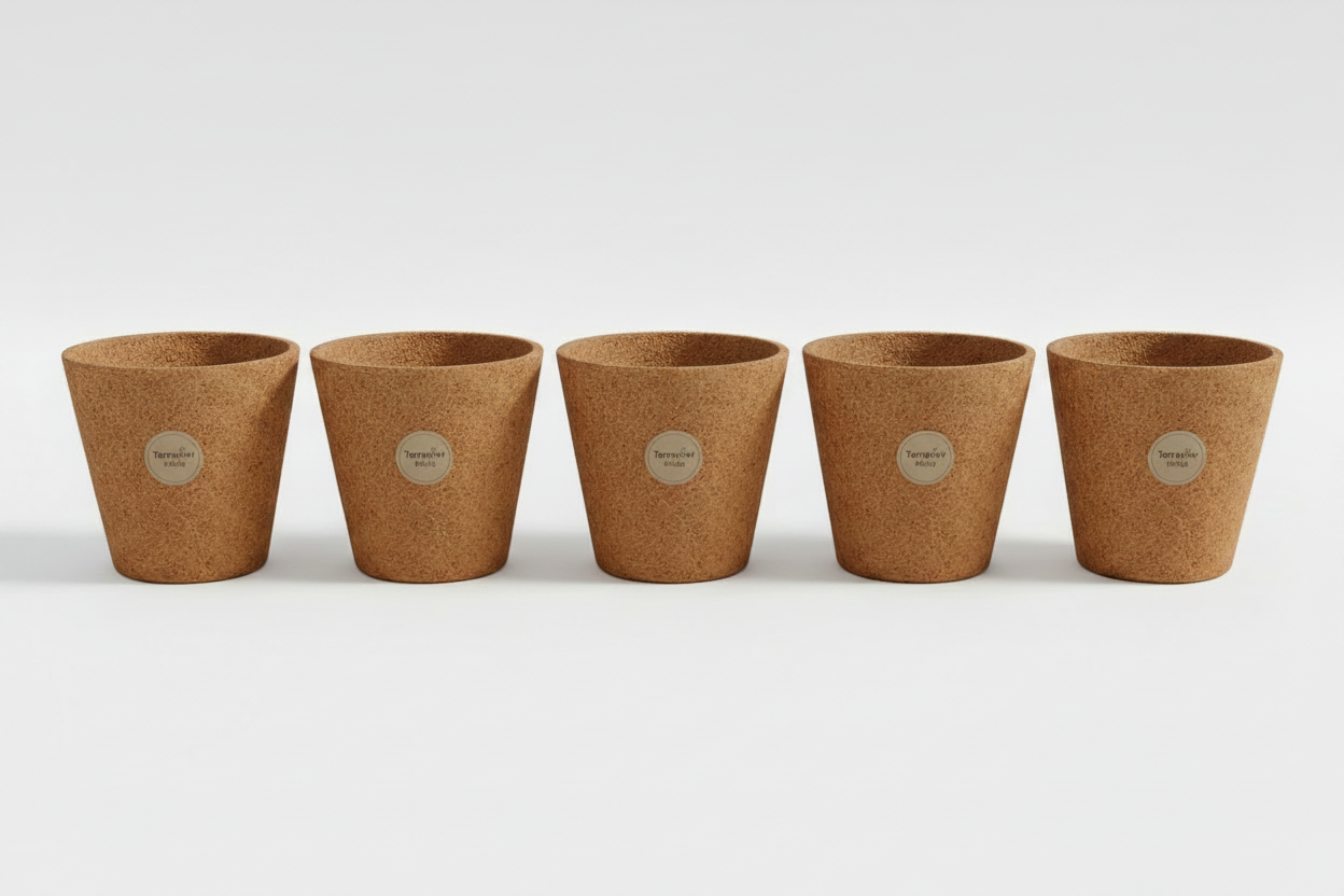 Five Coir Pots in a Row